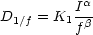 D=K1.I^alpha/f^beta