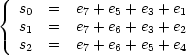 s0=e7+e5+e3+e1 ; s1=e7+e6+e3+e2 ; s2=e7+e6+e5+e4