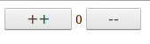 Bouton avec texte ++, puis nombre 0, puis bouton avec texte --